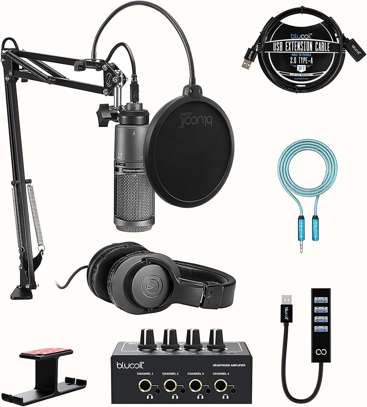 Streaming/Podcasting Pack Bundle with Pop Filter and USB Extension Cable F488186