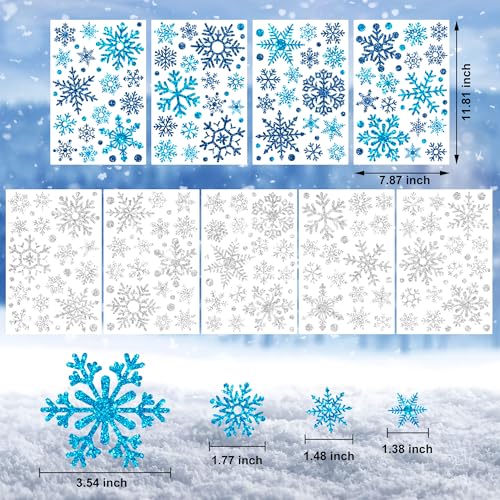 Glitter Snowflake Window Clings Blue Silver Double-Sided X112