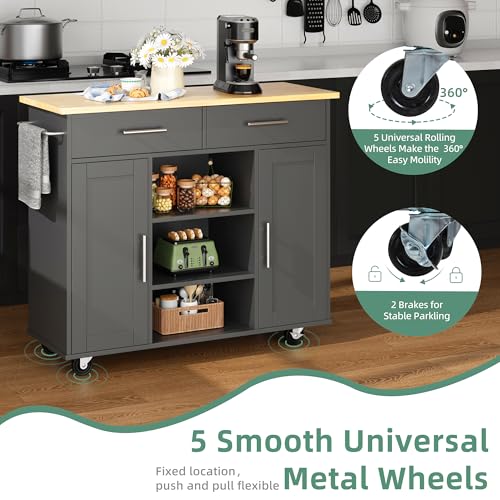 White Kitchen Island with Drop Leaf and Storage on Wheels R39872