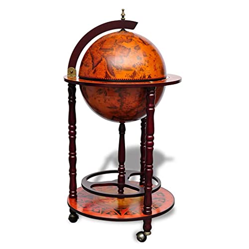 Eucalyptus Wood Globe Bar Cart with Wine Bottle and Glass Holder C62204