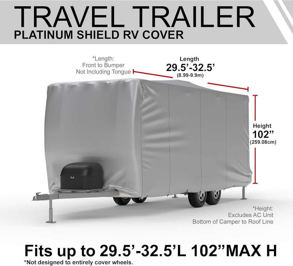 Weatherproof RV Cover for Travel Trailer 11.5' - 13.5' Long with Fleece Lining, Cable Lock, Storage Bag & Wind Straps C233597
