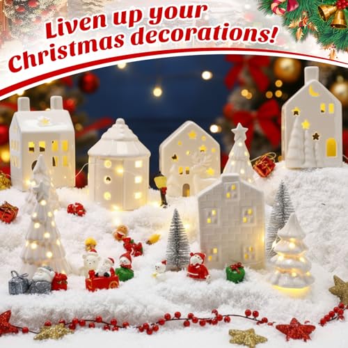 30 Pcs White Ceramic Christmas Village Set with LED Lighted Houses E622528