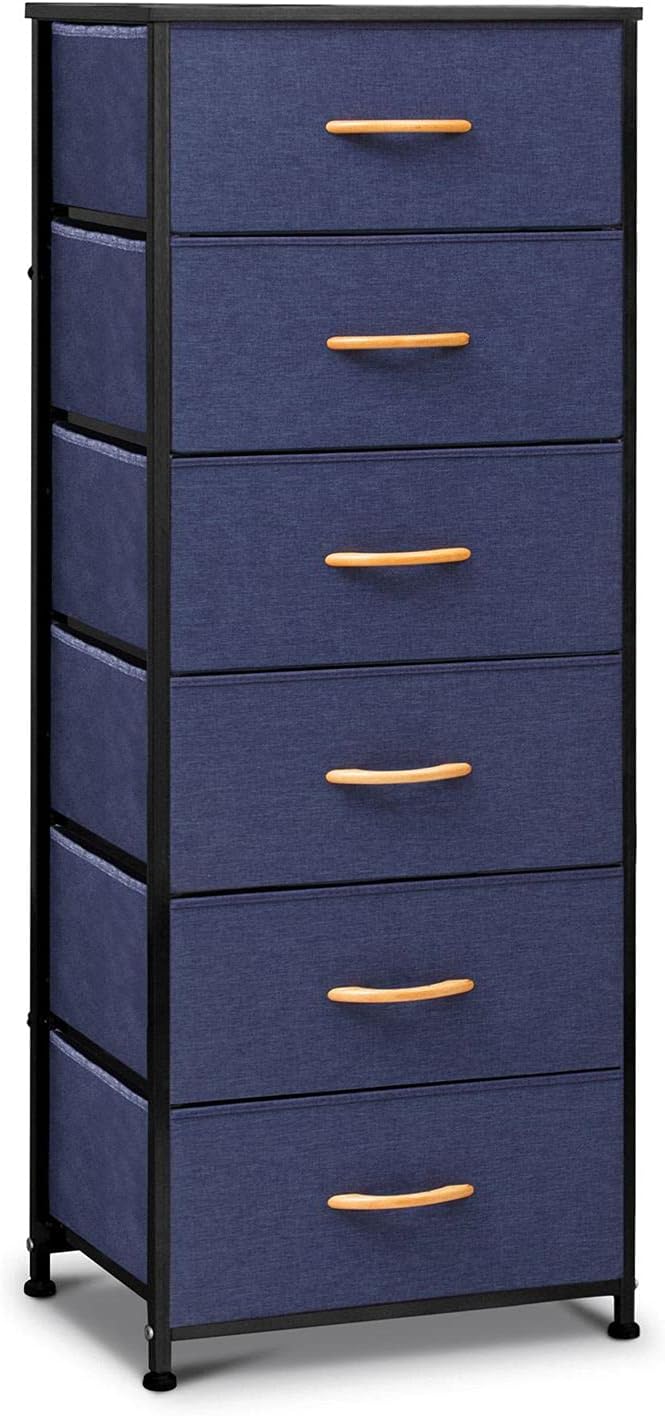 Brown 6 Drawer Fabric Dresser with Metal Frame Z843