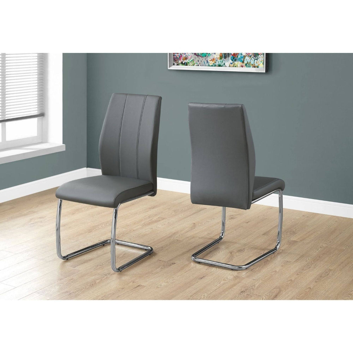 2 Piece Dining Chair Black Leather-Look Chrome Z57602