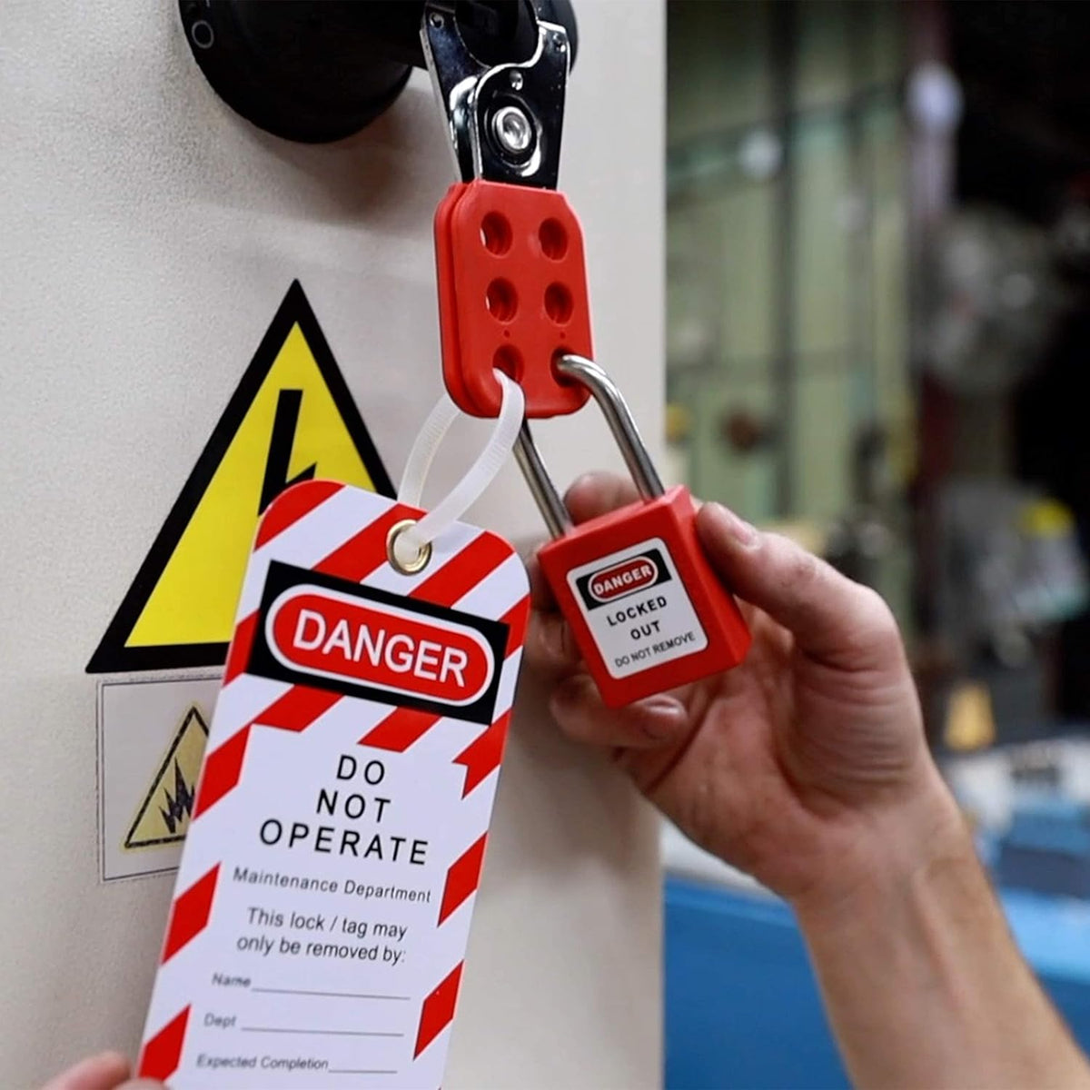 Lockout Tagout Kit with Hasps, Loto Tags, Red Safety Padlocks (2 Keys Per Lock) D40506