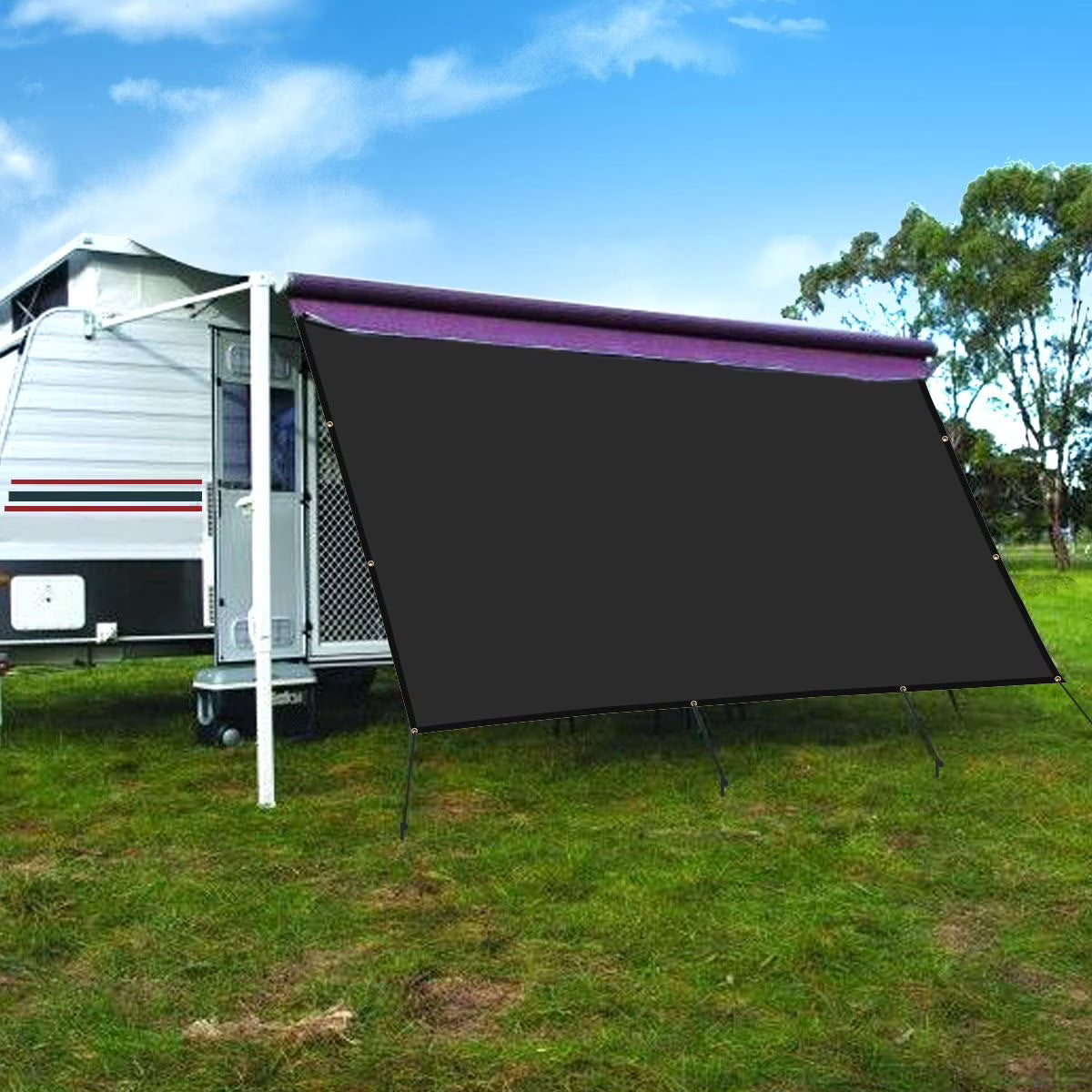 Black RV Awning Privacy Screen Shade Panel Kit 8 x 12ft W5207