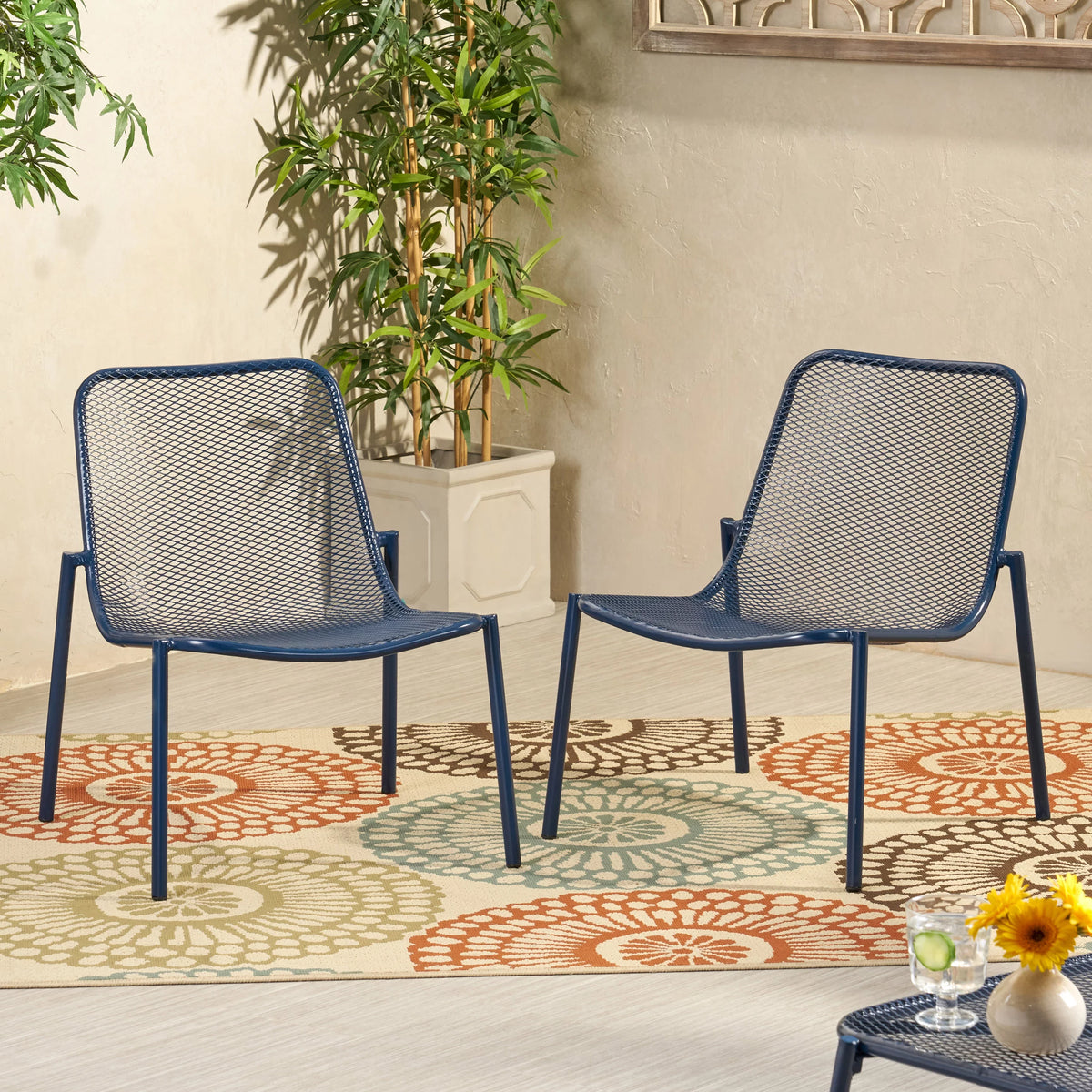 Matte Navy Blue Outdoor Dining Chair Set of 2 I349