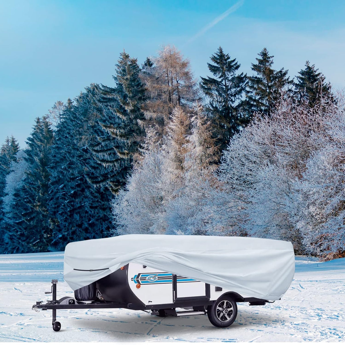 Silver 500D Popup RV Cover for 12 13 14ft Trailers, 87" W 42" H T5624