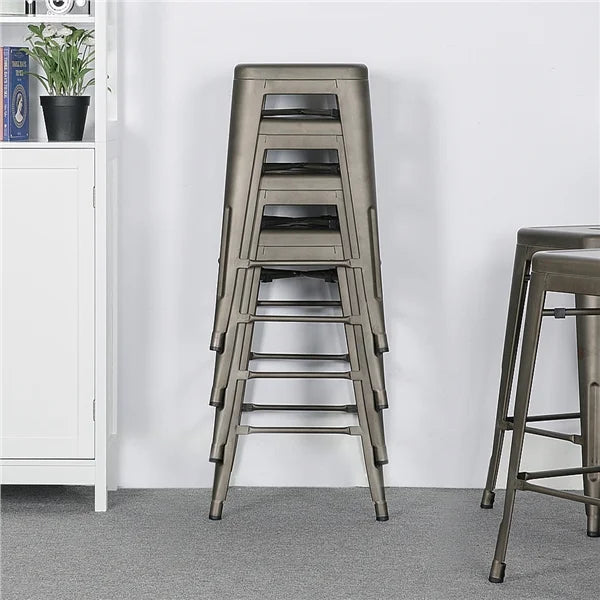 Set of 4 Gunmetal Gray Metal Bar Height Stools D660719