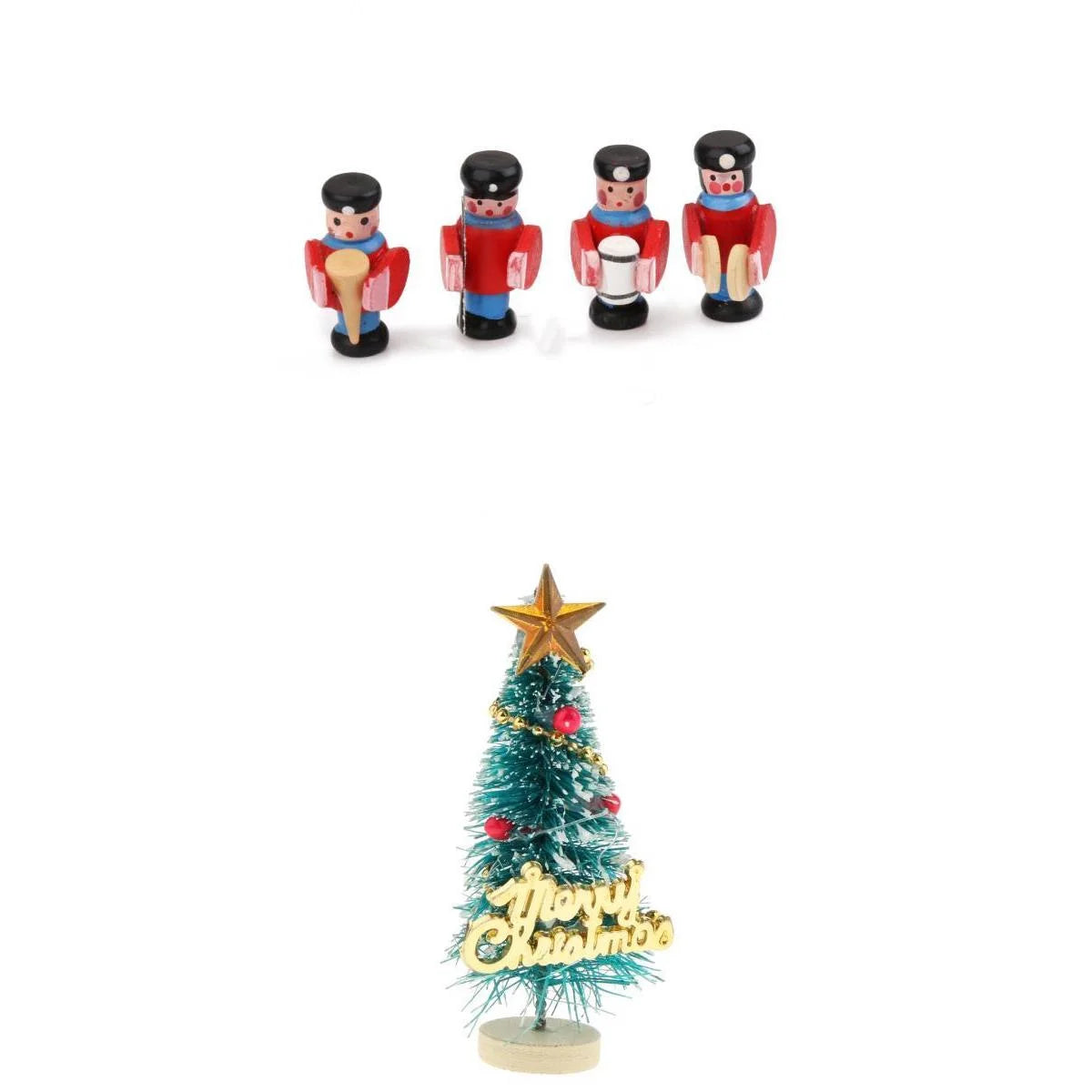 1:12 Scale Dollhouse Mini Christmas Tree with 4x Wooden Band People S8059