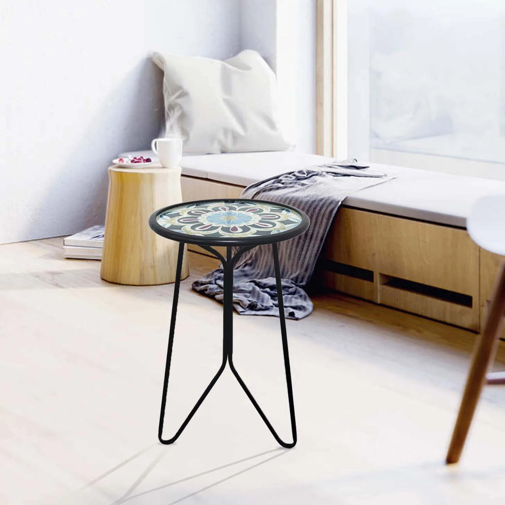 Mosaic Metal Round Glass Table 12x12x22 inch Z462792
