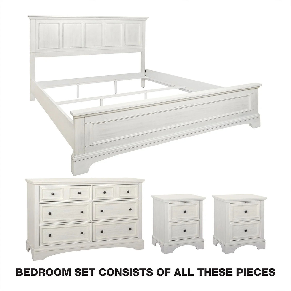 King 4pc. Bedroom Set Rustic White Engineered Wood D814