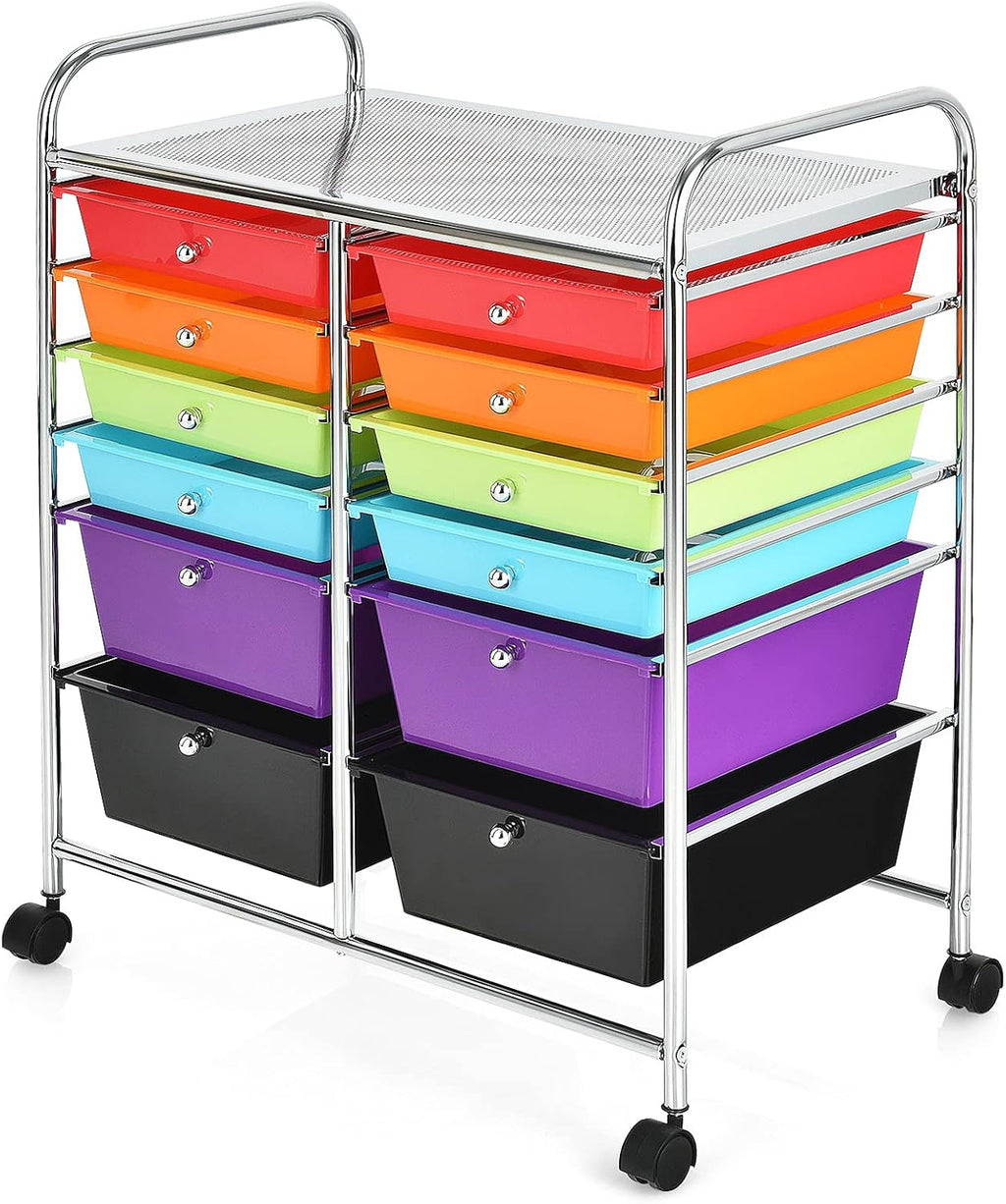 12-Drawer Rolling Storage Cart, Yellow, Pack of 2 R4479