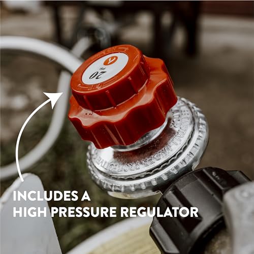 200K BTU Propane Burner with Adjustable 0-20Psi Regulator and Steel Braided Hose S66975