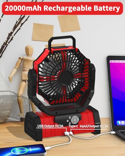 Battery Operated Portable Oscillating Fan with LED Lantern Light 20000mAh Rechargeable R106876