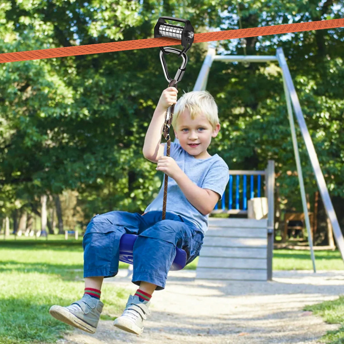 Zip Lines for Kids Outdoor Toys - Pulley Kits with 65 Ft Slackline, Maximum Load 330lb M546