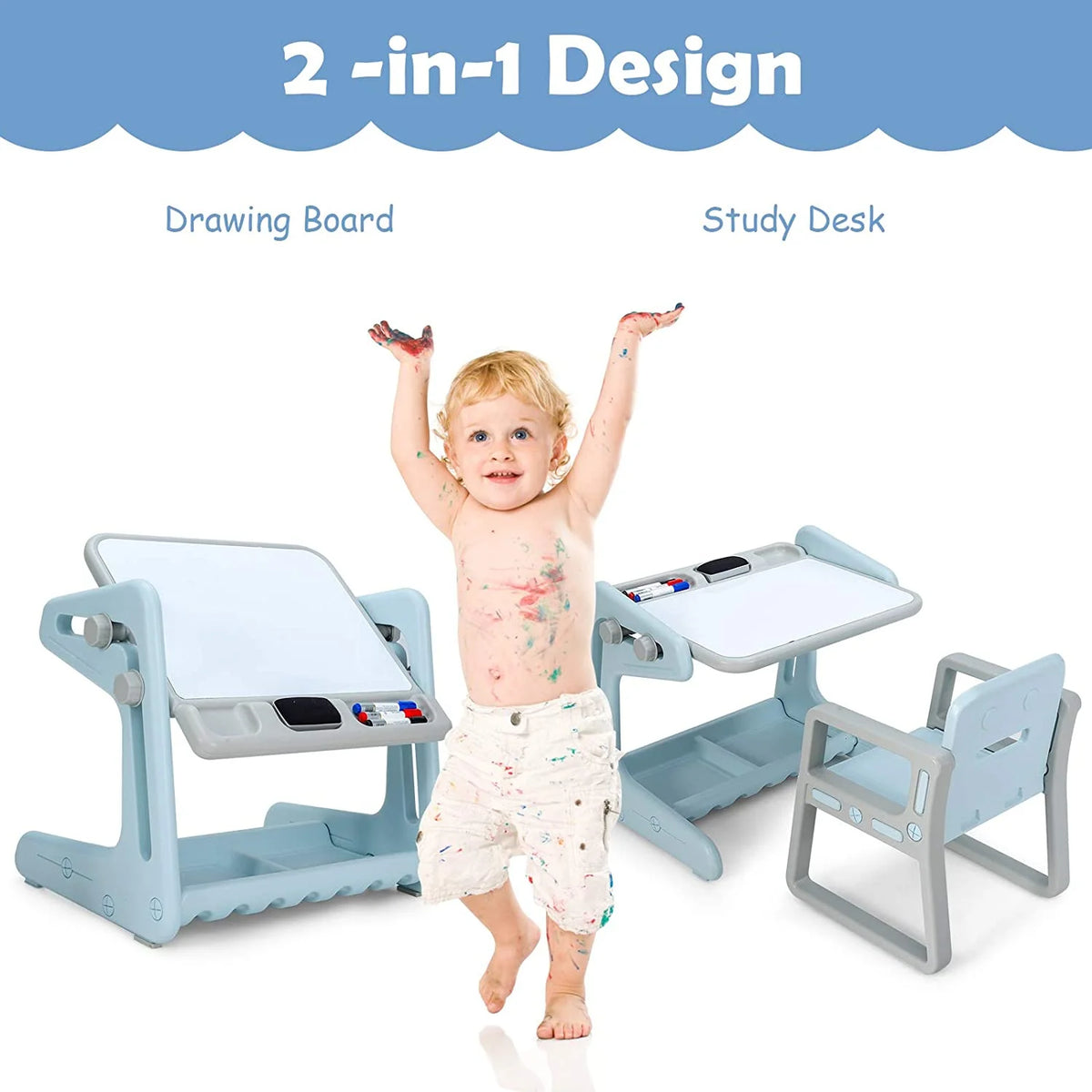 2 in 1 Kids Table & Chair Blue G5342
