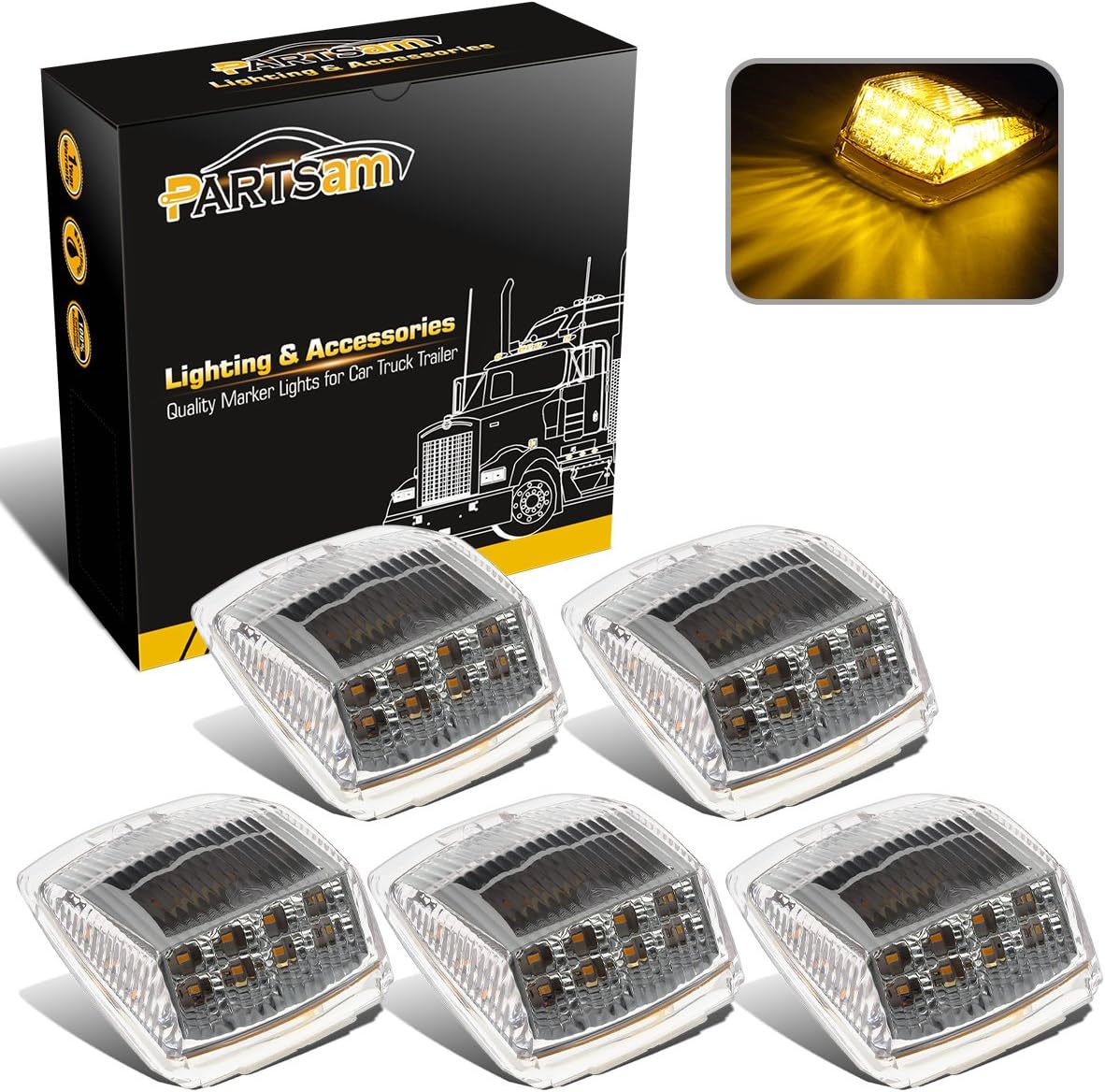 5pcs 17 LED Amber Cab Marker Roof Running Truck Cab Light B250
