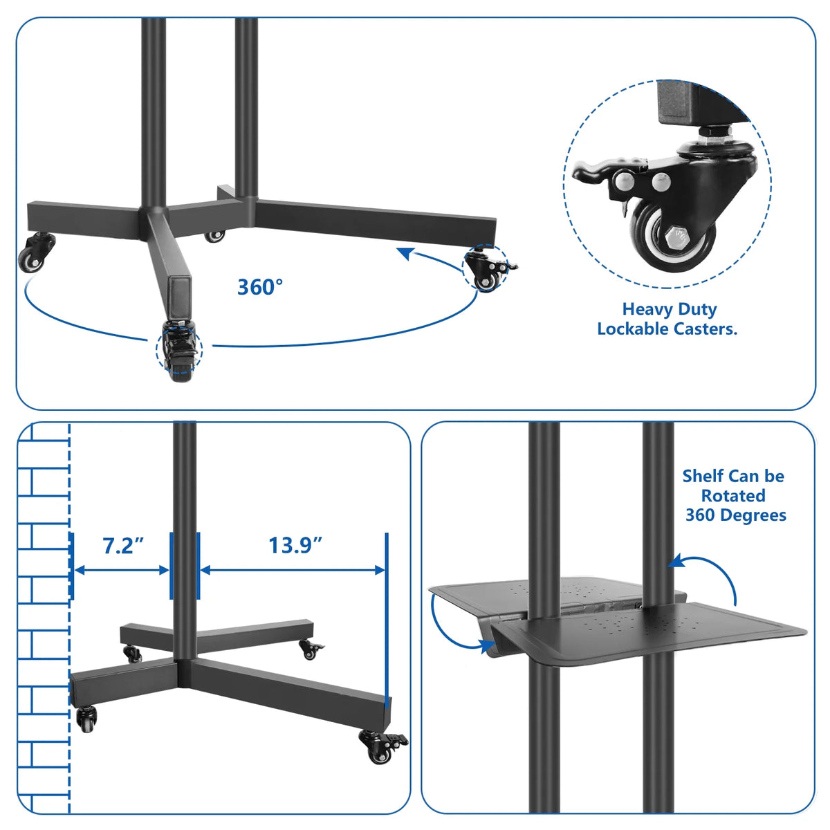 Black Mobile TV Stand Cart on Wheels for 32 to 75 inch TVs A756095
