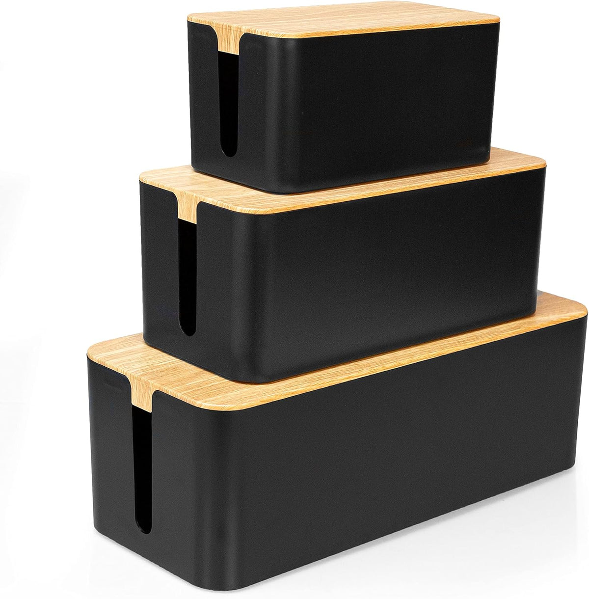 White Cord Organizer with Dark Wood Top, 3 Pack H57556