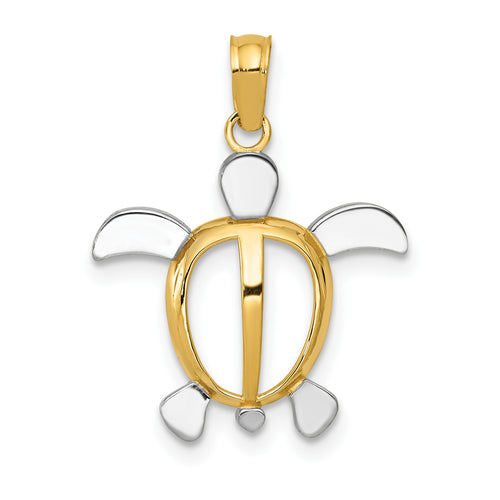 14K Two-Tone Gold Rhodium Plated Sea Turtle Pendant Necklace B496