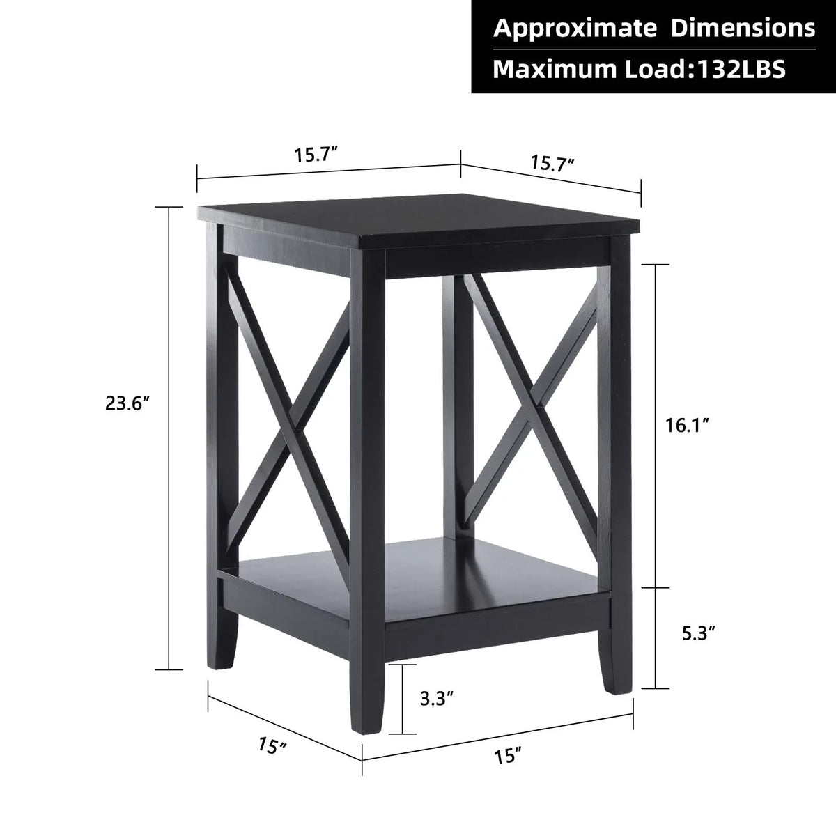 Black 2-Tier Wood End Table with Storage K2865