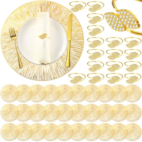 100 Set Gold 15 Inch Round Placemats and Napkin Rings Z7230