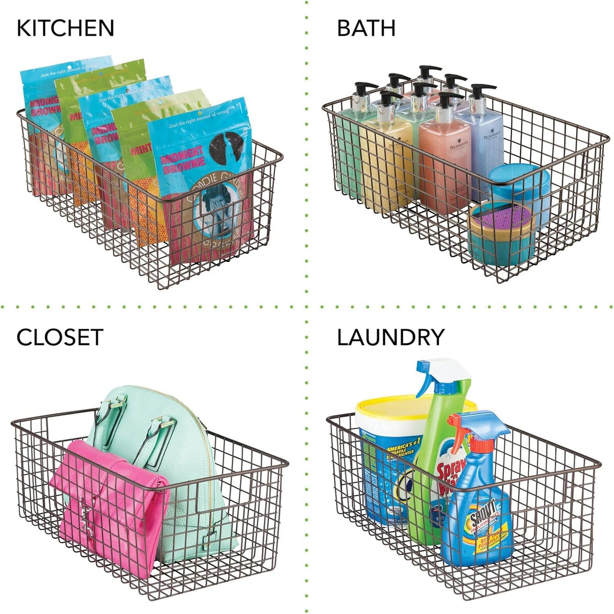 8 Pack Bronze Metal Wire Storage Organizer Bin Basket S9737