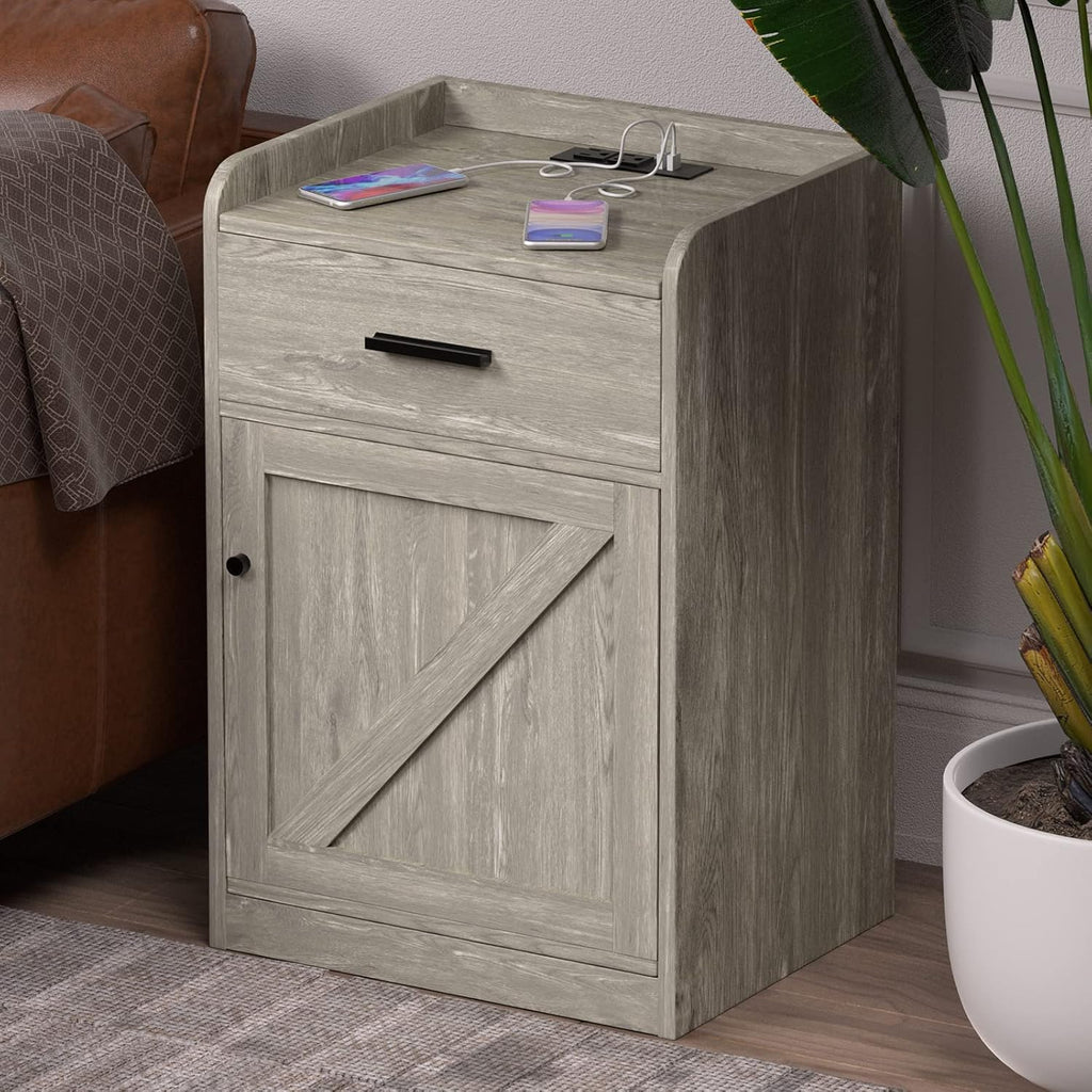 Walnut Wood Nightstand with Storage Drawer set of 2 T552695