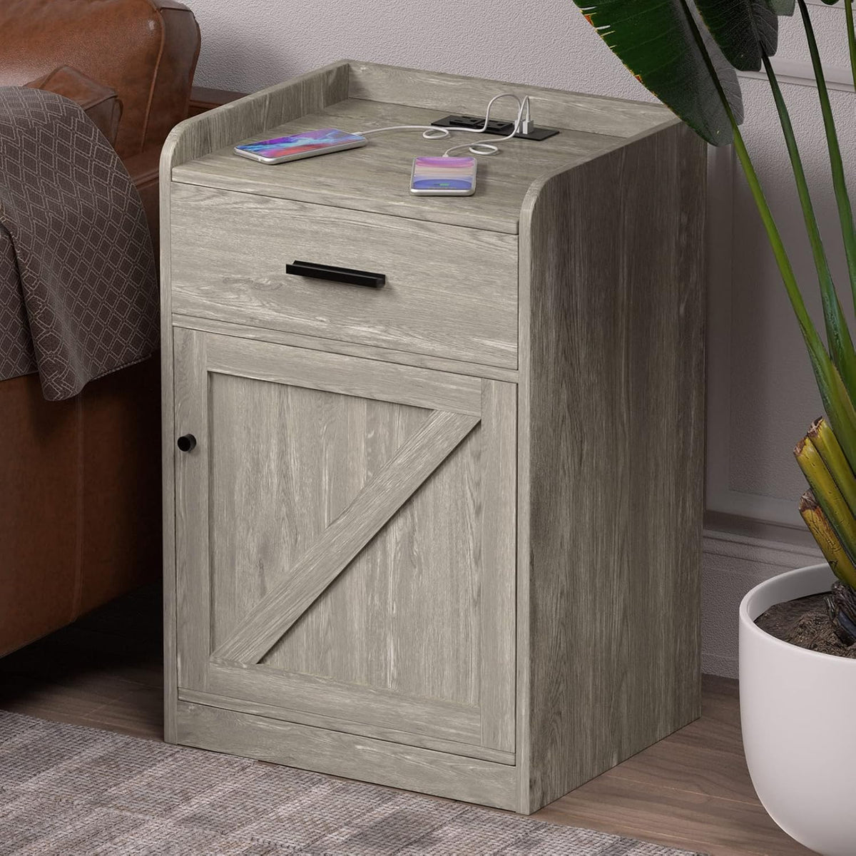 Walnut Wood Nightstand with Storage Drawer set of 2 T552695