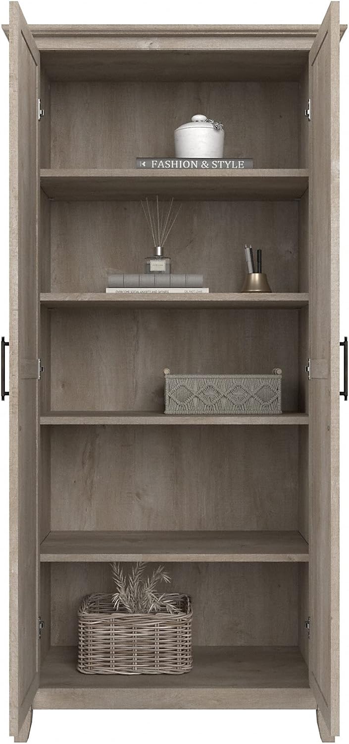 Washed Gray Tall Storage Cabinet with Doors F8207