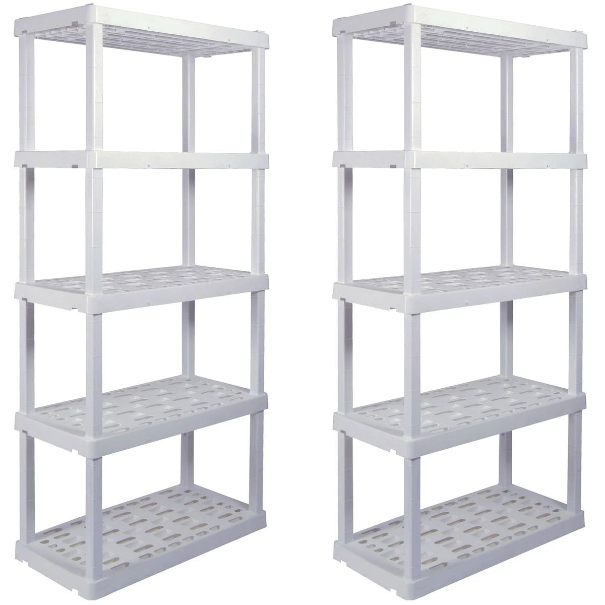 5 Shelf Plastic Shelving, 2 Pack, White, 750 lbs Capacity Q769