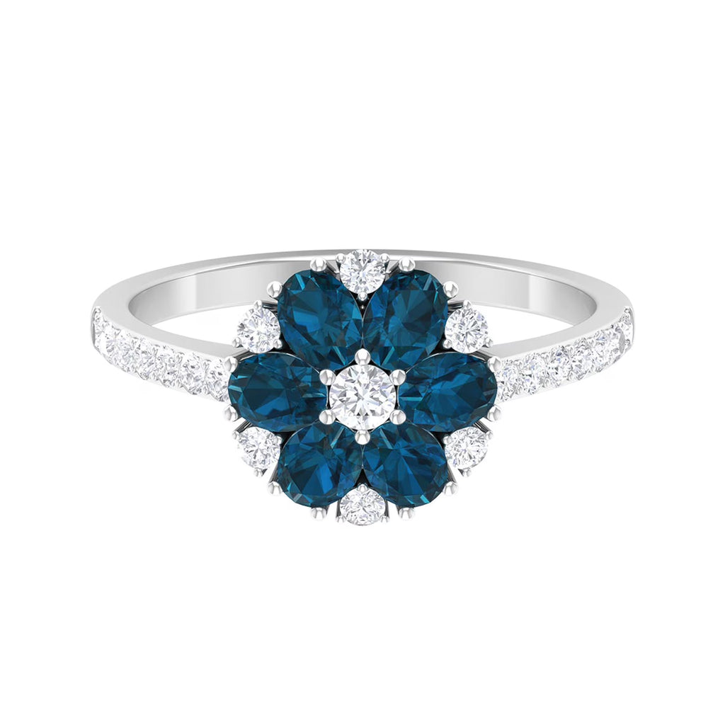 London Blue Topaz Ring with Diamond, 925 Sterling Silver P3344