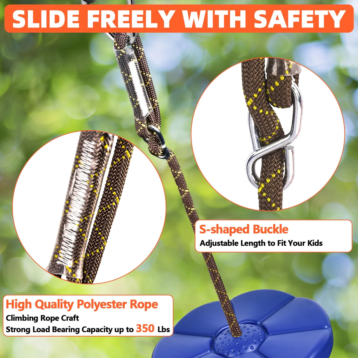 Zip Lines for Kids Outdoor Toys - Pulley Kits with 65 Ft Slackline, Maximum Load 330lb M546