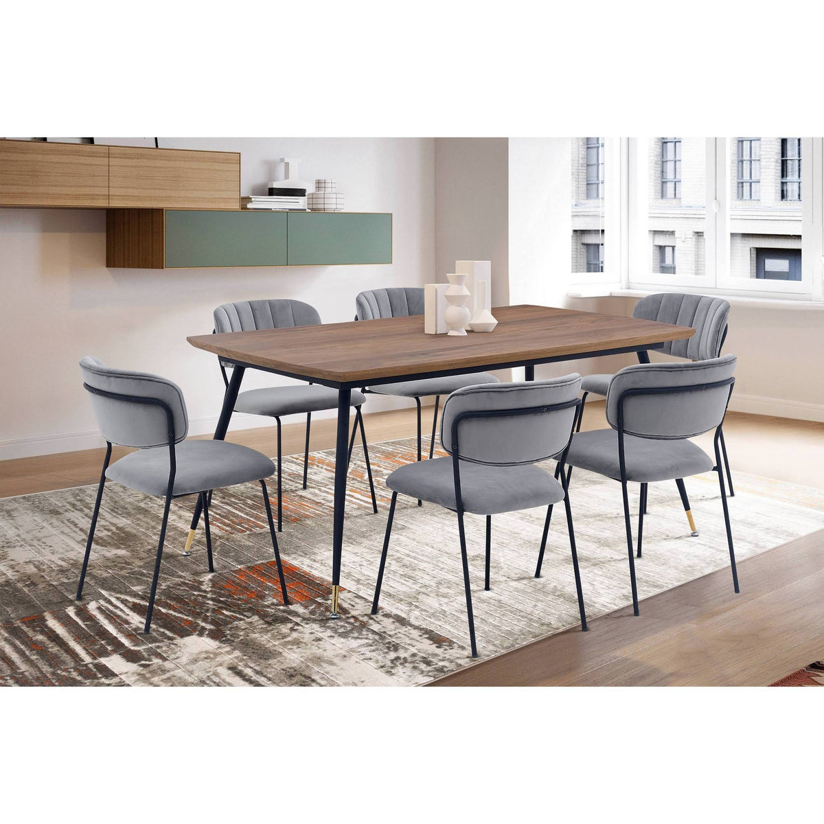 Grey Velvet and Metal Dining Room Chairs - Set of 2 X6381
