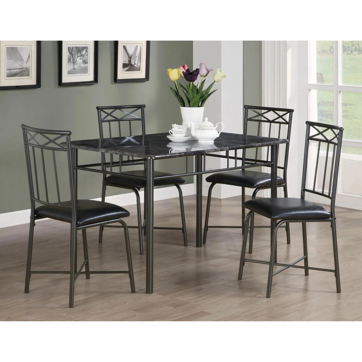5-Pieces Cappuccino Marble Dining Set S3462