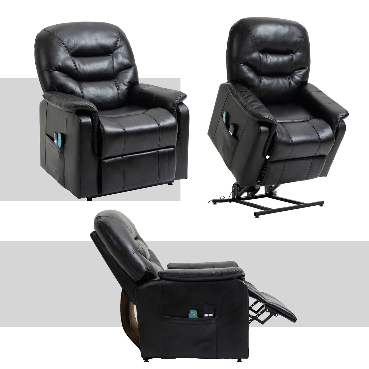 Black Faux Leather Power Lift Recliner Chair P154