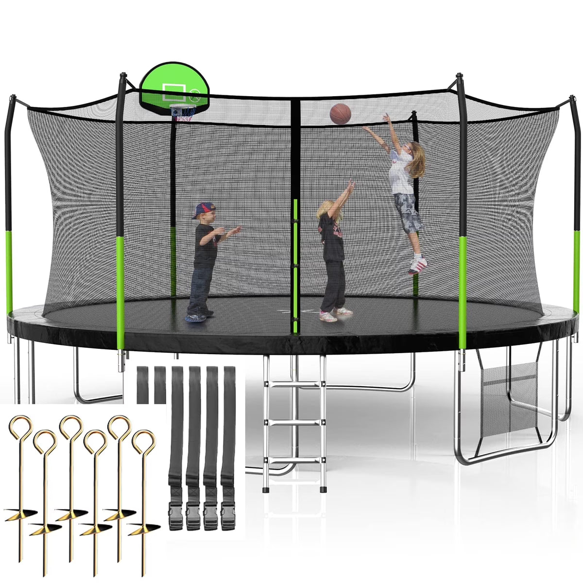 14FT Trampoline with Basketball Hoop, Enclosure Net & Ladder U32003