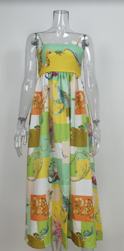 Spaghetti Strap Graffiti Maxi Dress W685