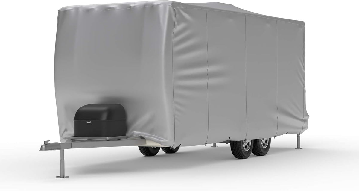 Weatherproof RV Cover for Travel Trailer 11.5' - 13.5' Long with Fleece Lining, Cable Lock, Storage Bag & Wind Straps C233597
