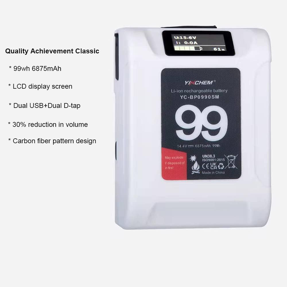 99Wh 14.4V Rechargeable V Mount Battery with D-tap Cable and Charger O713