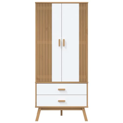 Solid Wood Wardrobe Armoire Closet with 2 Drawers, Gray and Brown 30.1"x20.9"x67.7" M9247