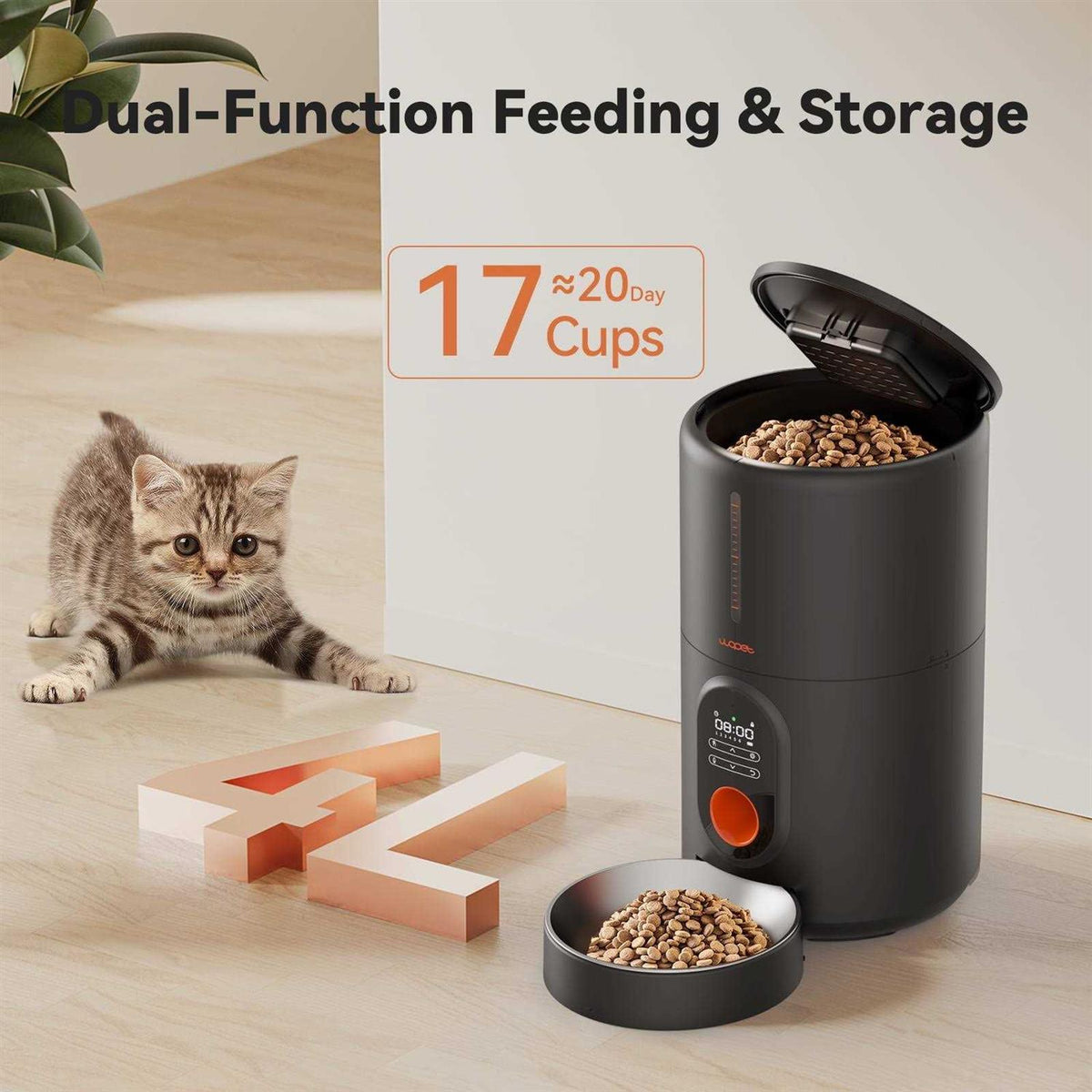 Automatic Dog Feeders Pet Feeder Cat Food Dispenser with Stainless Steel Bowl F80149
