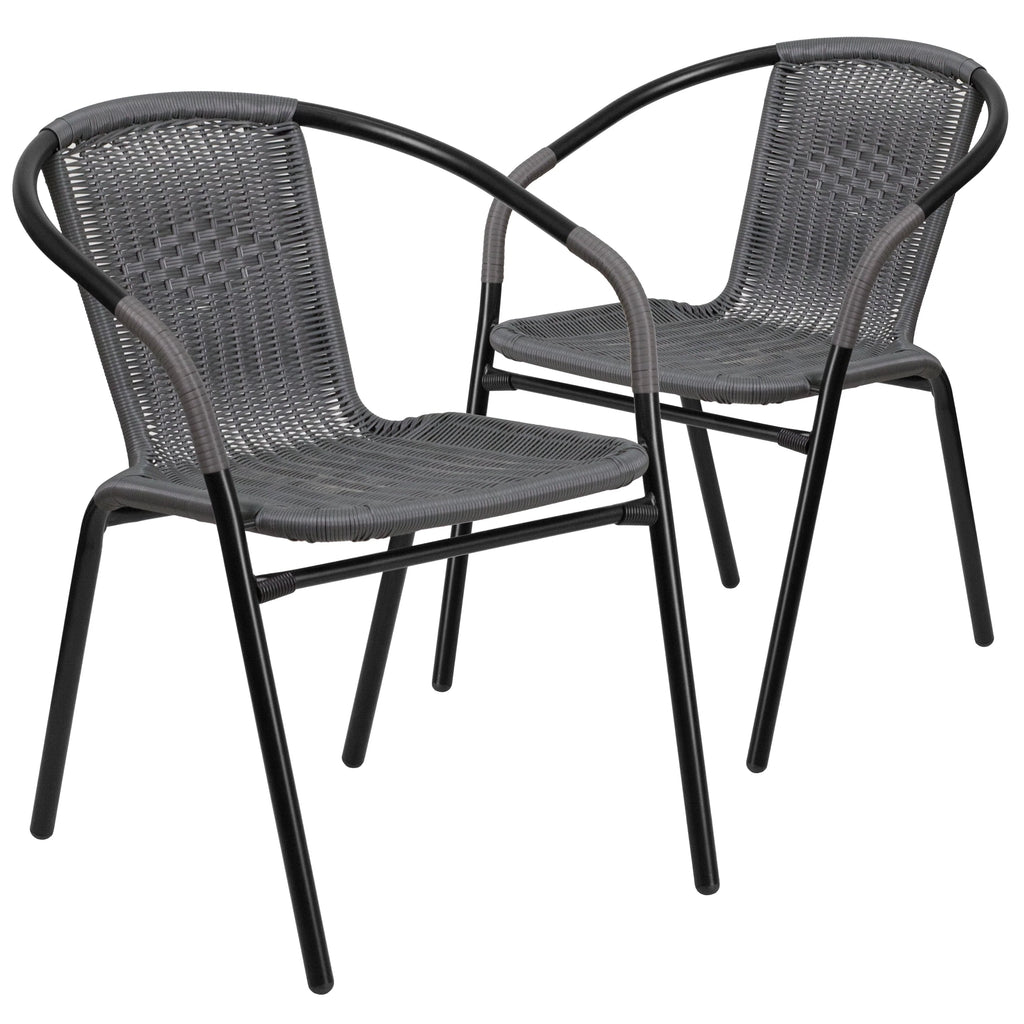 2 Pack Gray Rattan Stack Chair O75145