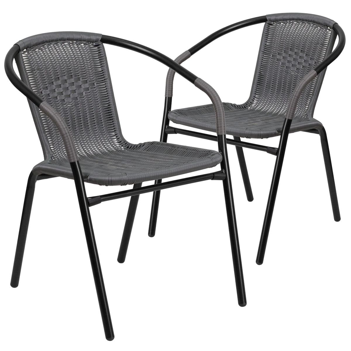 2 Pack Gray Rattan Stack Chair O75145