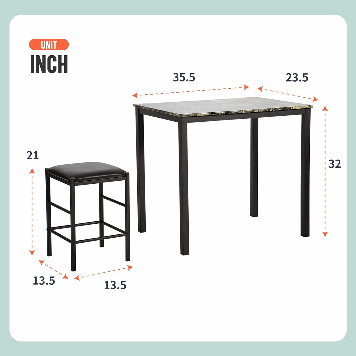 Brown Marble Rectangular Dining Table and Chair for 2 W2312