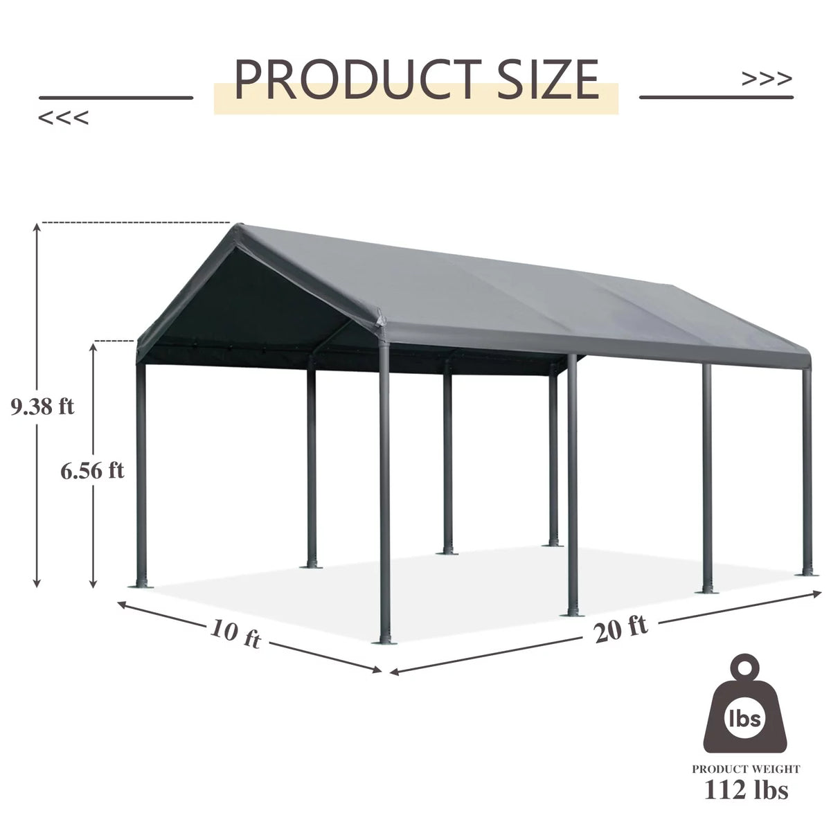10' x 20' Heavy Duty Portable Carport Gray H63132