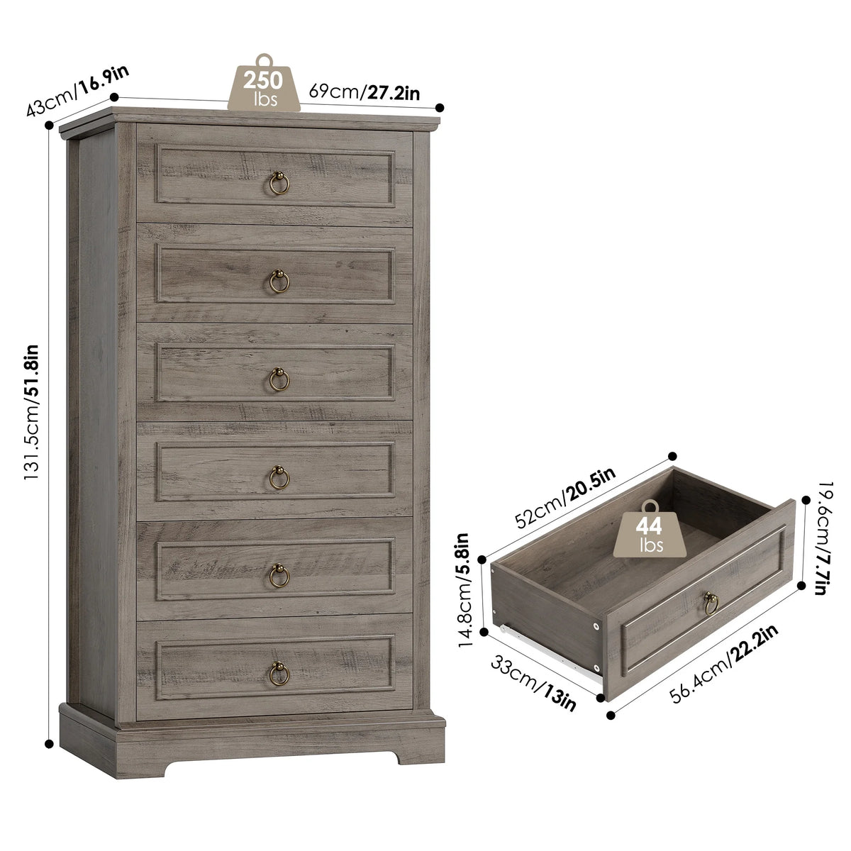 6 Drawer Tall Wood Dresser E71521