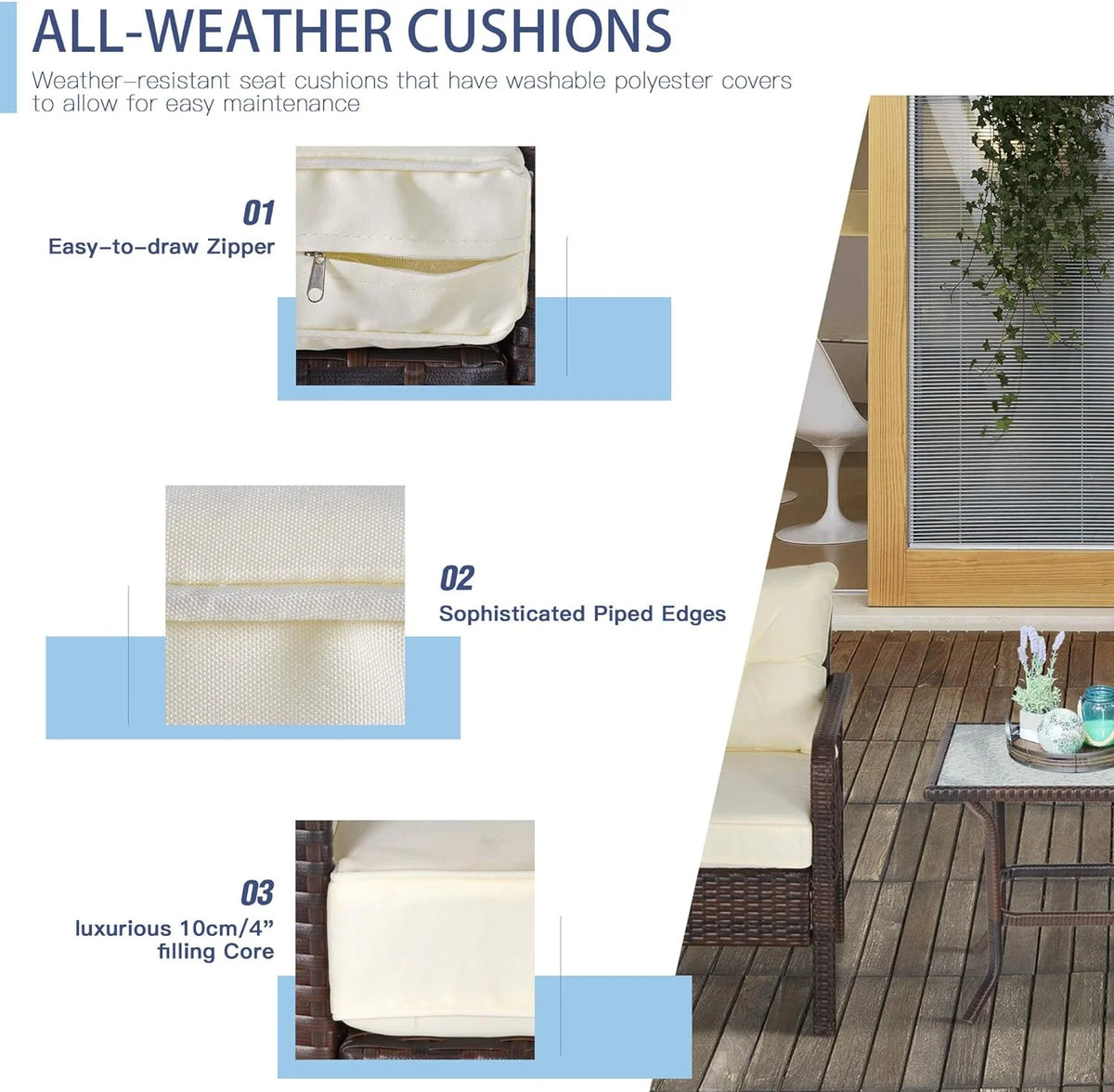 Cream White PE Wicker Patio Furniture Set H24293