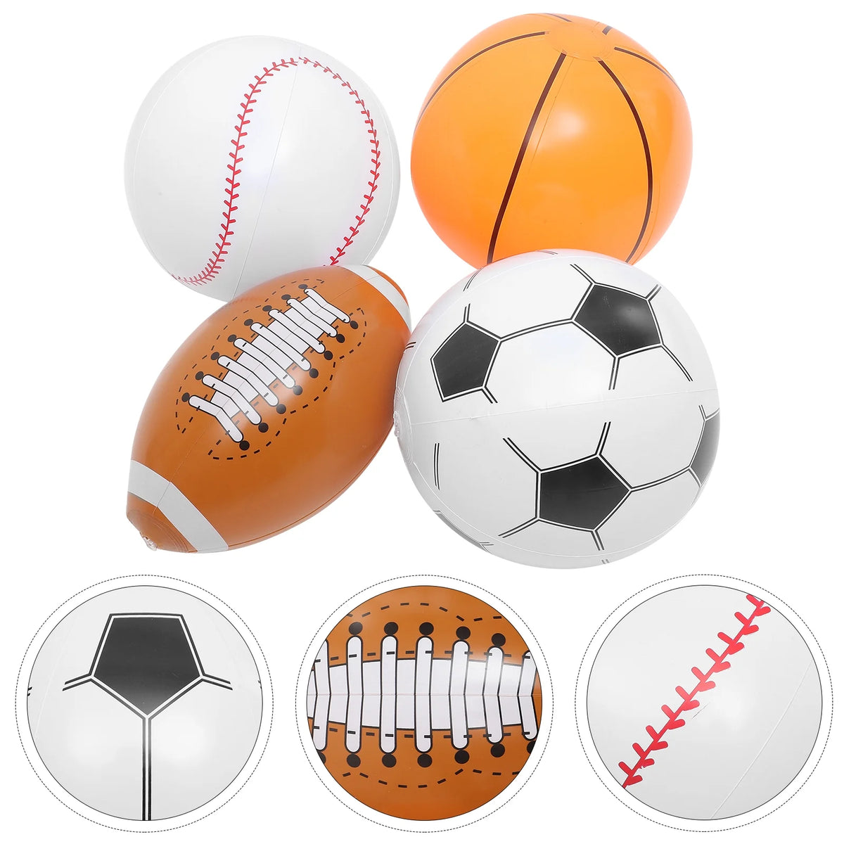 4pcs Inflatable Ball Beach Ball Soccer Basketball Baseball W53105